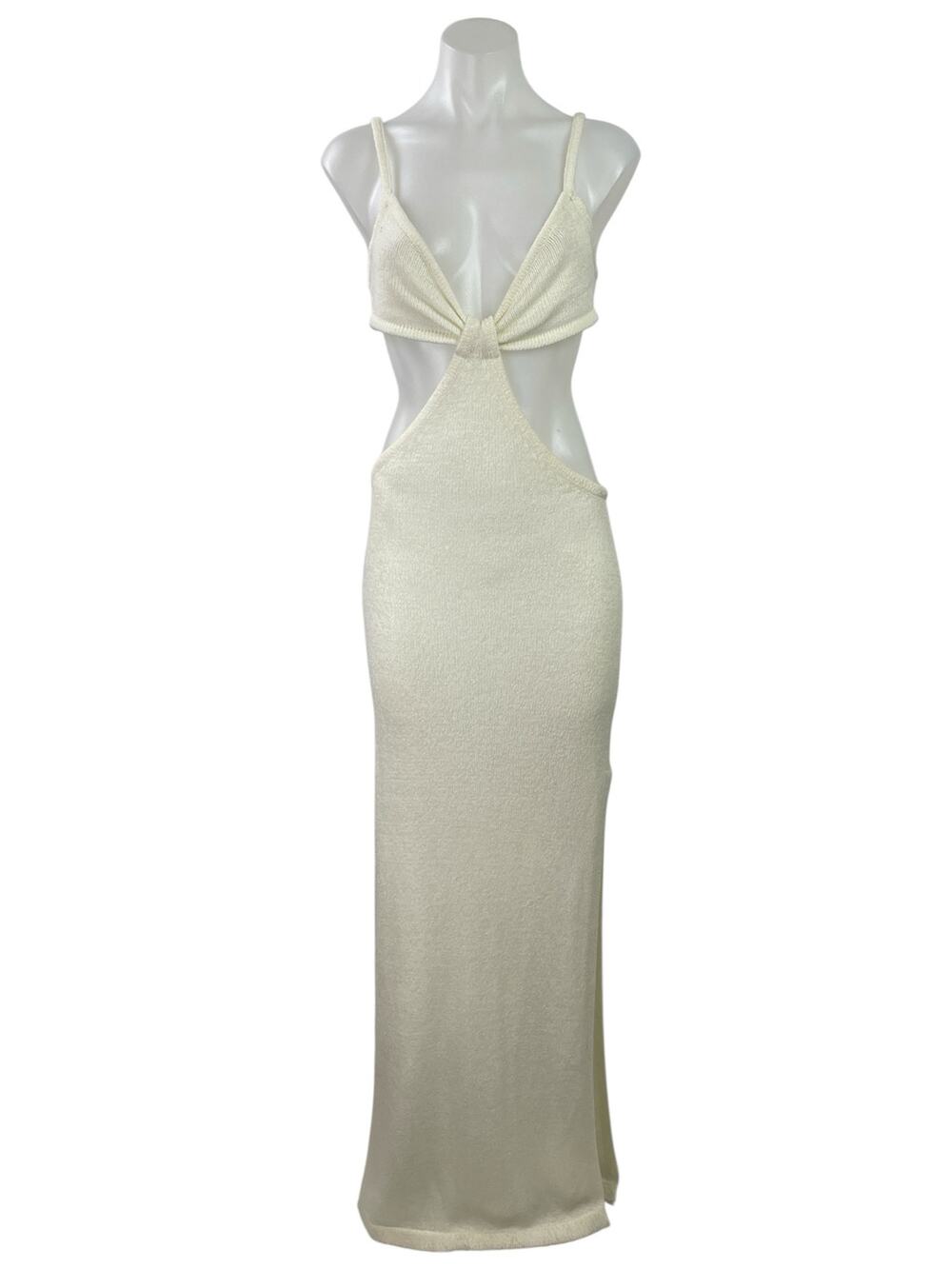 12th Tribe Women's Cream Sleeveless Knit Twisted Knot Slit Cutouts Maxi Dress S